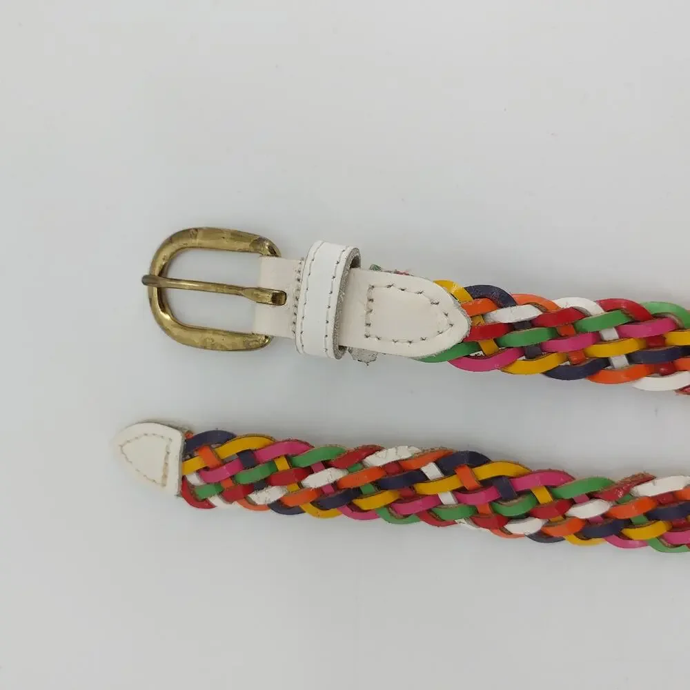 Vintage Womens Small Medium Belt Multi colored Braided Belt Rainbow 80s 90s